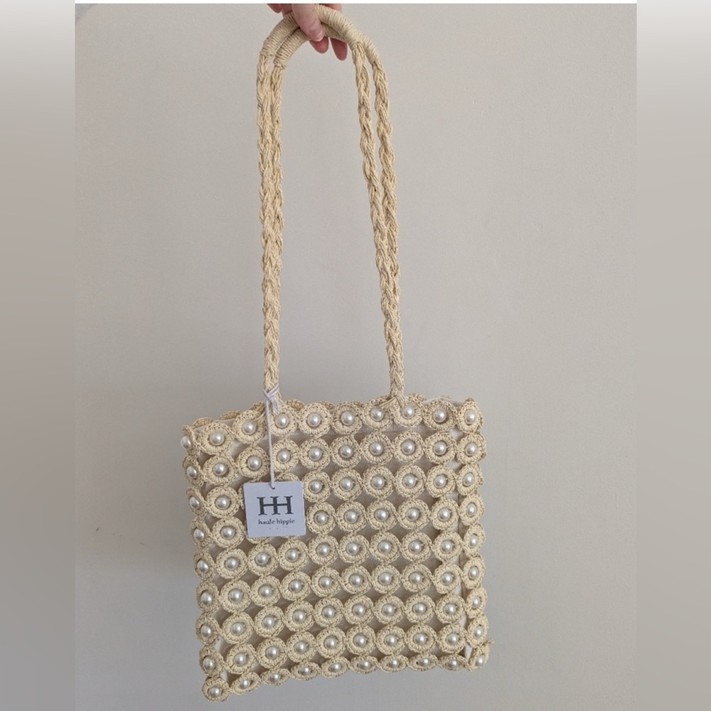 NWT Haute Hippie Straw with Pearl Shoulder Bag
